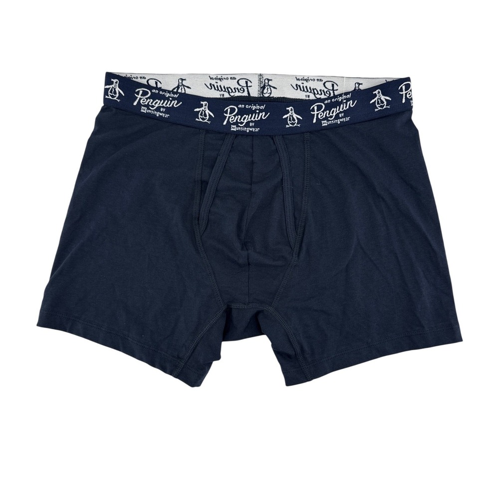 Original Penguin Mens Navy Blue Cotton Stretch Boxer Briefs Med Logo Waistband